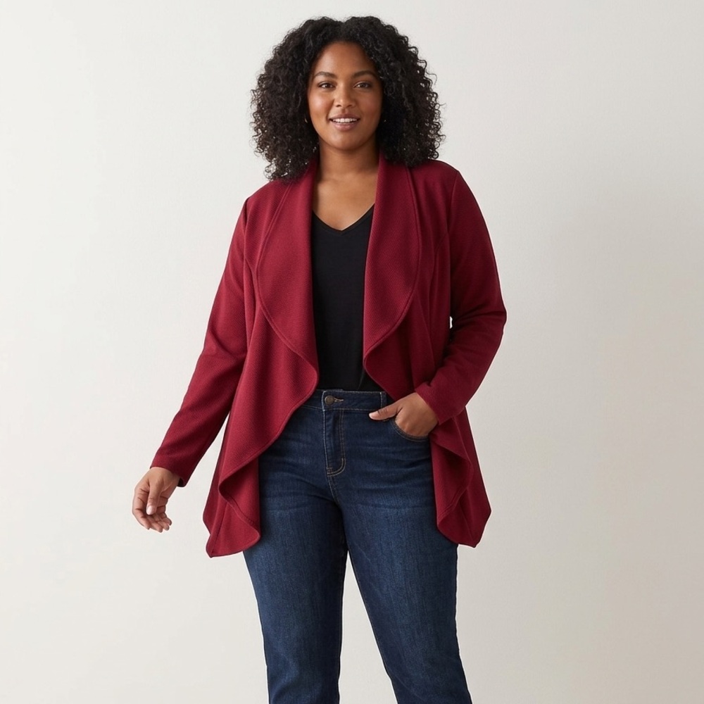 Chico's Draped Open-Front Cardigan in Red Size XXL